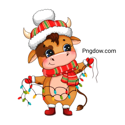 Baby Highland cow with Santa hat Christmas sticker Png, (4)