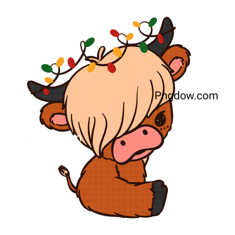 Baby Highland cow with Santa hat Christmas sticker Png, (1)