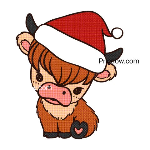 Baby Highland cow with Santa hat Christmas sticker Png, (6)