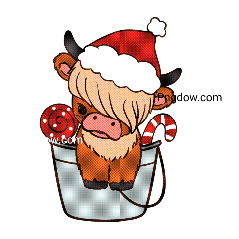Baby Highland cow with Santa hat Christmas sticker Png, (5)