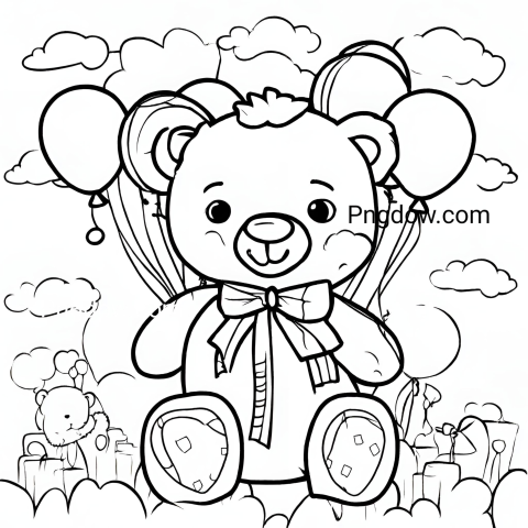 Download Adorable Teddy Bear and Balloons Coloring Page for Free image