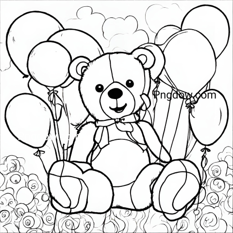 Fun and Creative Teddy Bear and Balloons Coloring Page for Kids