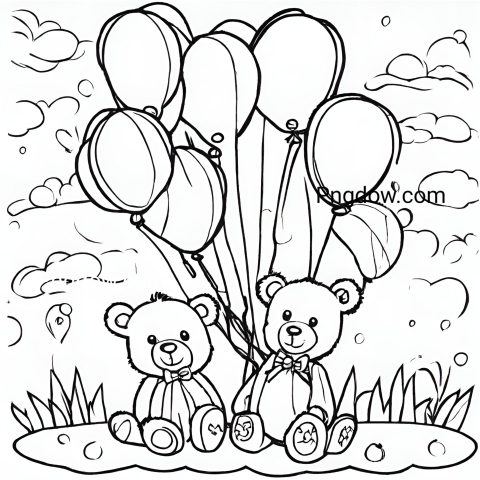Adorable Teddy Bear and Balloons Coloring Page for Kids