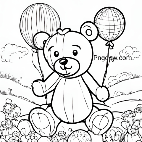 Fun Teddy Bear and Balloons Coloring Page, Free Printable for Kids