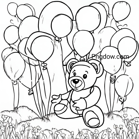 Fun and Creative Teddy Bear and Balloons Coloring Page for Kids, free image