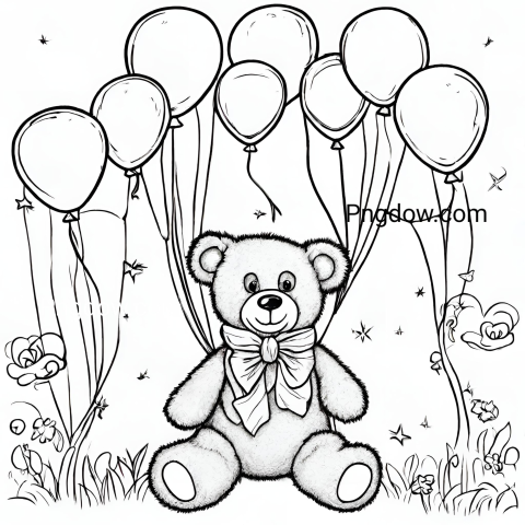 Fun and Adorable Teddy Bear and Balloons Coloring Page for Kids