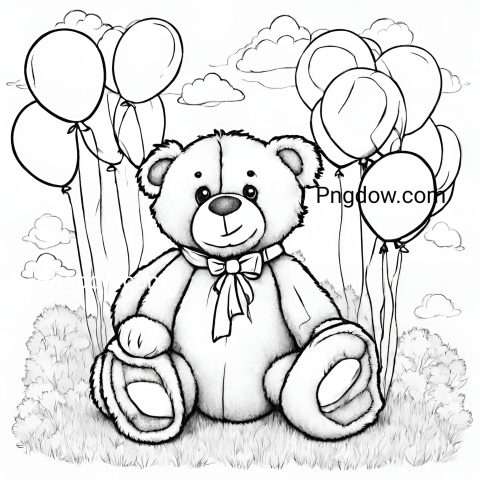 Fun and Adorable Teddy Bear and Balloons Coloring Page for Kids free