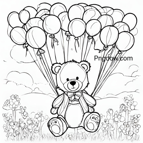 Delightful Teddy Bear and Balloons Coloring Page for Kids