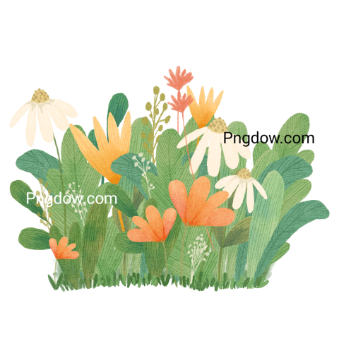 Grass Bush Watercolor with Flower Illustration for free