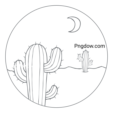 Desert Scene with Cacti and Moon Png free