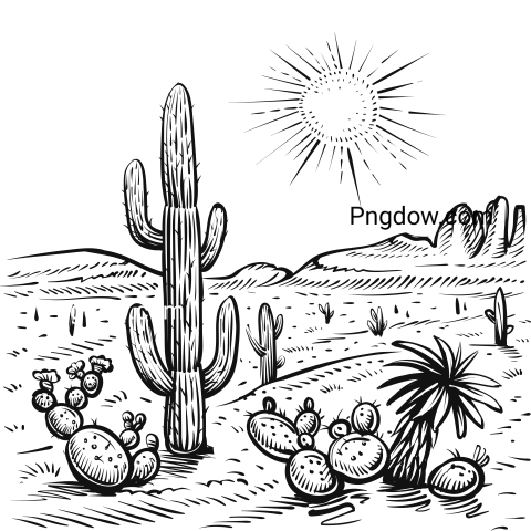 Desert landscape with cactus, sketch