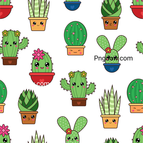 Cactus kawaii pattern Png free