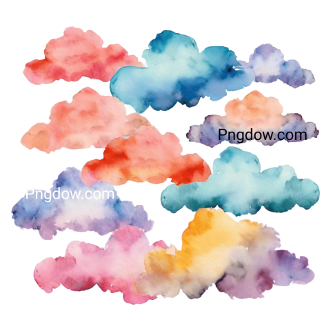 Abstract rainbow colored watercolor clouds in PNG format