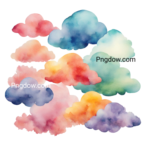 Colorful watercolor clouds PNG for wall art and home decor