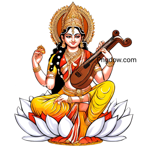 Stunning Saraswati PNG Image with Transparent Background   Download Now!