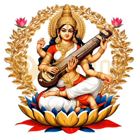Stunning Saraswati PNG Image with Transparent Background   Download Now