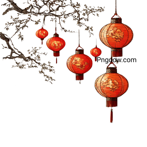 Get Festive with Chinese New Year Lunar Red Plum Lantern Pattern   Transparent PNG