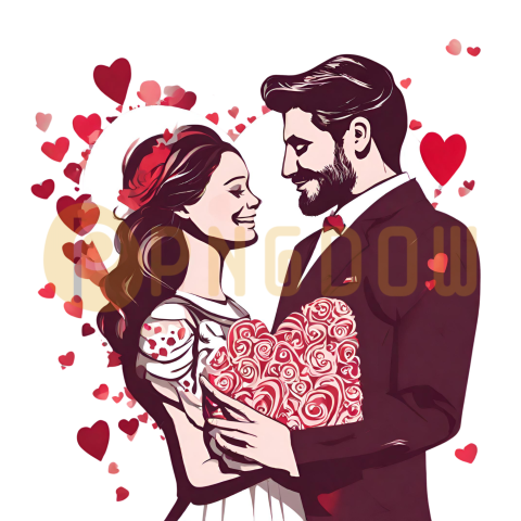Romantic Valentine's Day Love Heart PNG Transparent Images for Couples