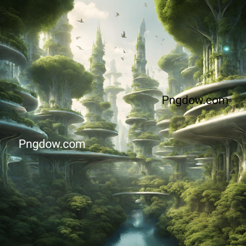 A magical forest city from the future