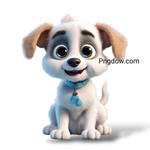 A happy, furry, A cute puppy with big eyes staring straight at your real 3D rendering, Pixar style, 32k, full body shot, transparent background
