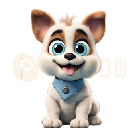 A happy, furry, A cute puppy with big eyes staring straight at your real 3D rendering, Pixar style, 32k, full body shot, transparent background (1)