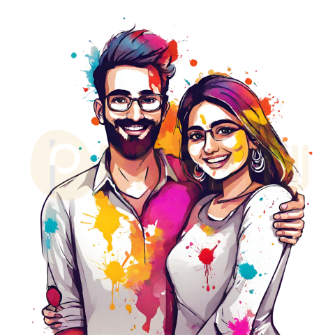 Indian Festival Holi Colors, Holi PNG, holy couple PNG image, (4)