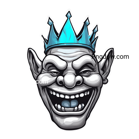 cartoon evil clown with a blue crown and a troll face png
