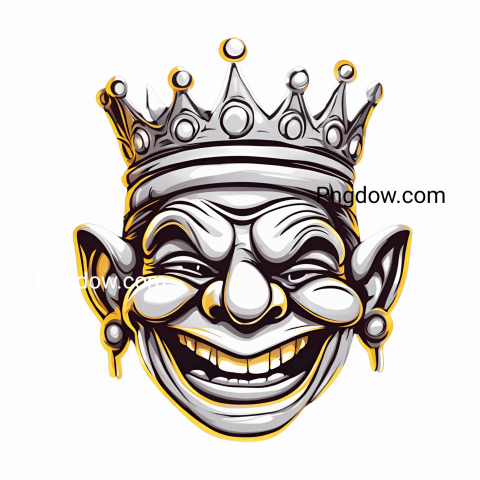 smiling clown wearing a crown on his head, depicted in a troll face png image