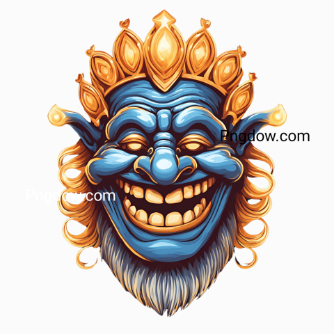 Troll face png of a cheerful clown donning a crown on his head, smiling brightly