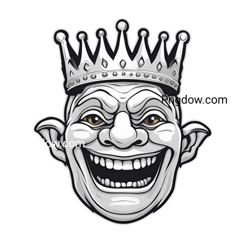 Image of a clown with a crown, grinning happily in a troll face png format
