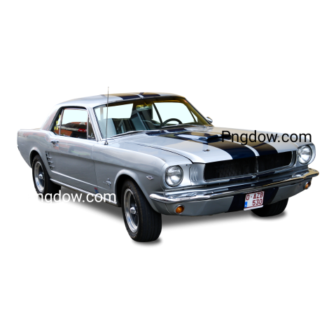 Car png of sleek silver Mustang on dark background