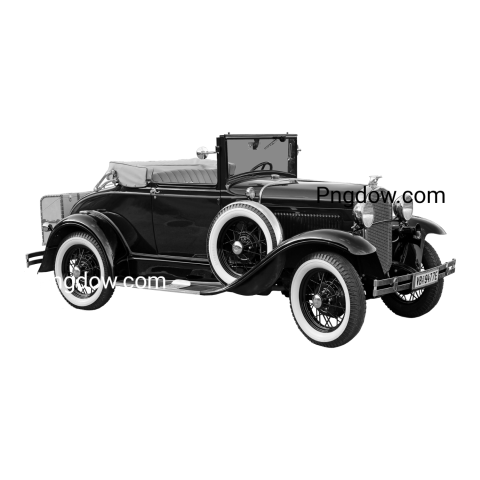 Vintage black and white photo of a classic car, isolated on white background  Car png