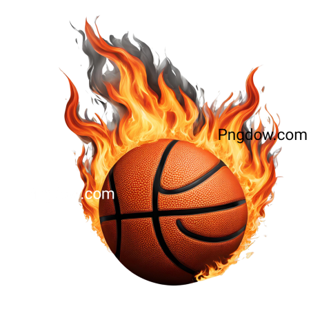 Flaming basketball ball, clear background, ideal for graphics