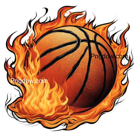 Basketball ball engulfed in flames on black background