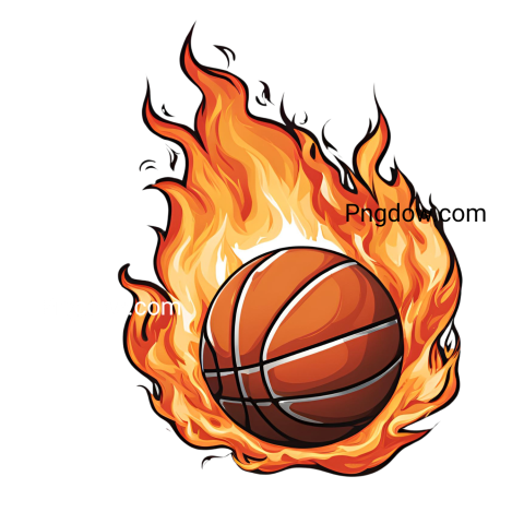 Transparent background with basketball ball on fire