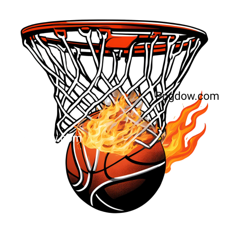Basketball hoop engulfed in flames with basketball inside, Basketball Fire png