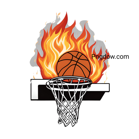 Fiery basketball hoop with ball inside, Basketball Fire png