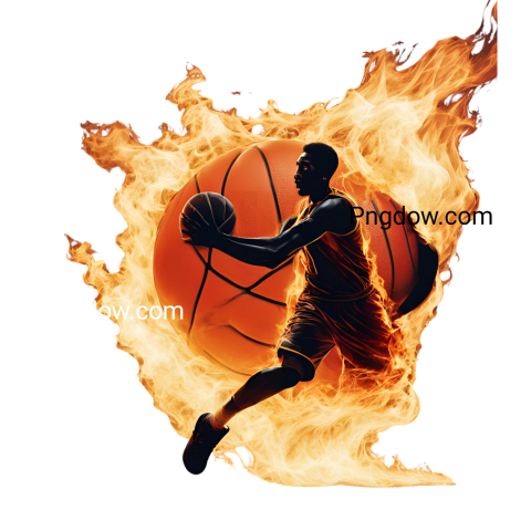 Basketball player dribbling ball engulfed in flames, intense sports moment  Basketball png free