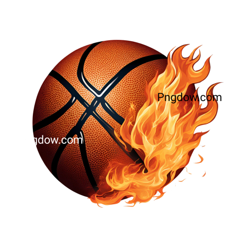 Basketball ball engulfed in flames on a black background