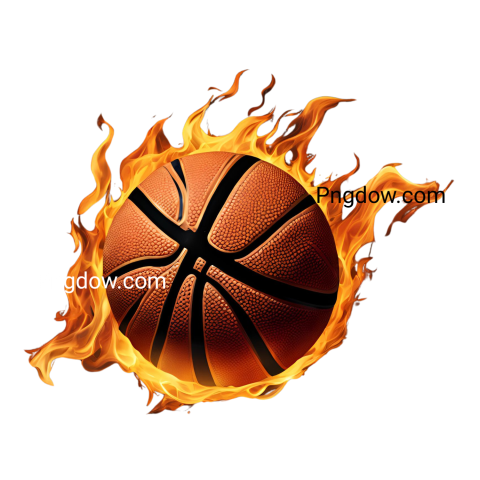 Basketball png with fire effects on a black surface