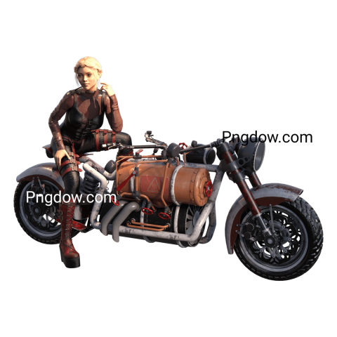 Woman sitting on motorcycle with large tank