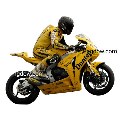 Person riding yellow motorcycle on green background  Bike PNG