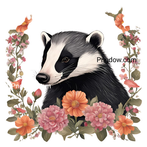 An illustration of a badger by Julia McCormick on a white background