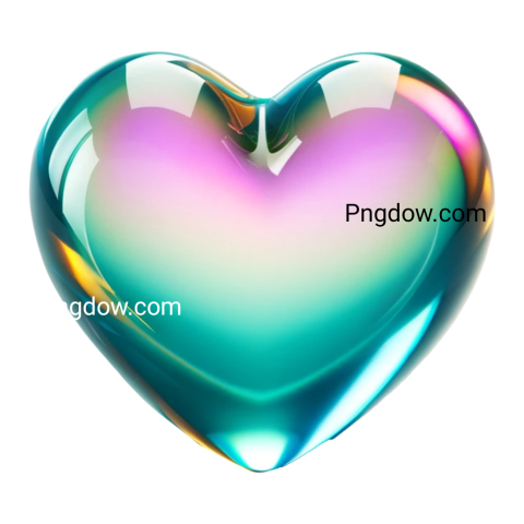 A heart shaped glass object on a rainbow colored background