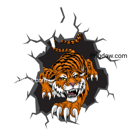 A powerful tiger bursting through a wall in a vector illustration