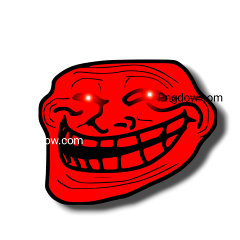 A troll face with glowing eyes on a transparent background