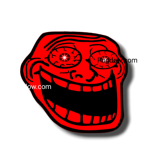 A troll face with red eyes and a smile, transparent background, suitable for use as a PNG image