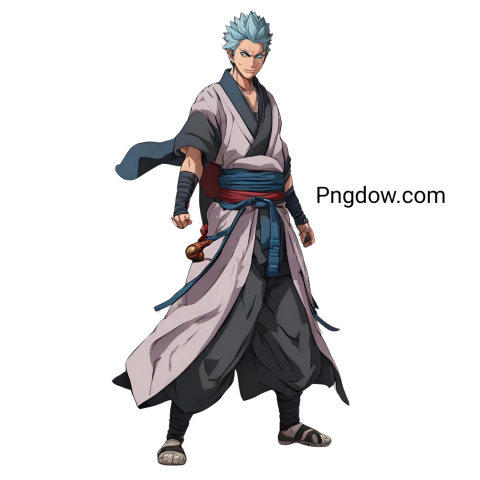 Blue and white haired anime character, Gojo, in a PNG format