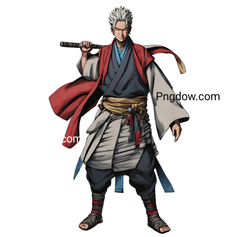 A gojo png with white hair and red eyes