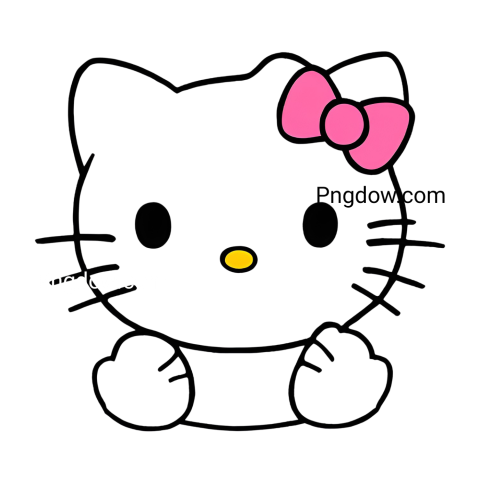Cute Hello Kitty clipart in PNG format, featuring the iconic white cat with a pink bow and yellow nose
